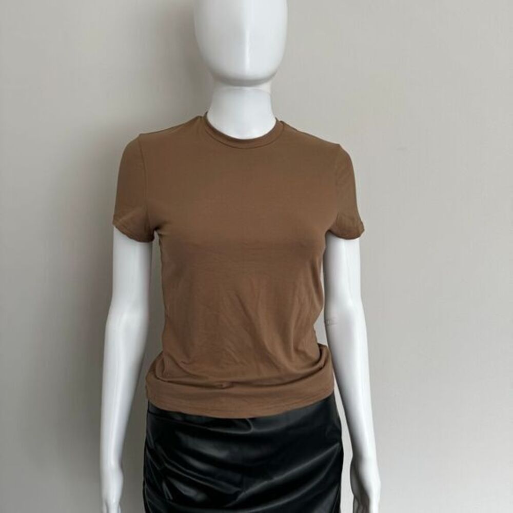 Micas Classic Brown Crew‎ Neck T-Shirt Short Sleeve Basic Tee Casual Top M